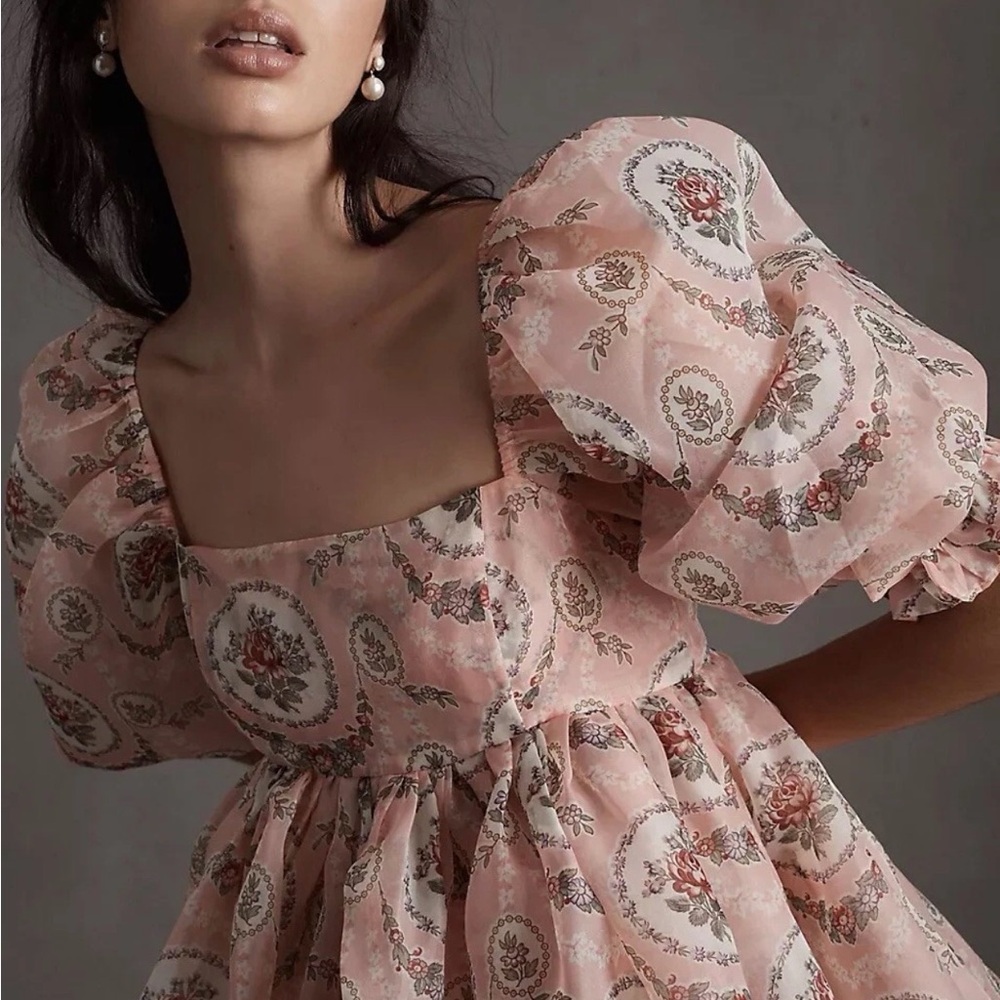 Selkie Pink Floral Medallion Puff-Sleeve Mini Dress - Picture 4 of 5